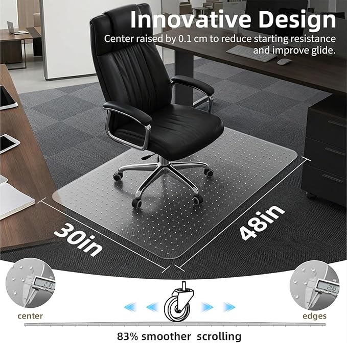 Office Chair Mat for Carpet: 30" x 48" Plastic Heavy Duty Computer Desk Mats for Low Flat and No Pile Carpeted Floor - Clear Rug Pad for Rolling Chairs Office Work Home Gaming Rectangle