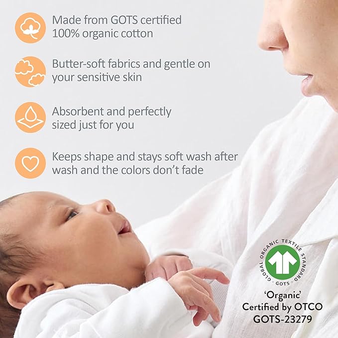 Butterblu Bailey 5-Pack Burp Cloths 100% Organic Cotton Knit for Newborn & Baby Boys & Girls, Sunny, One Size