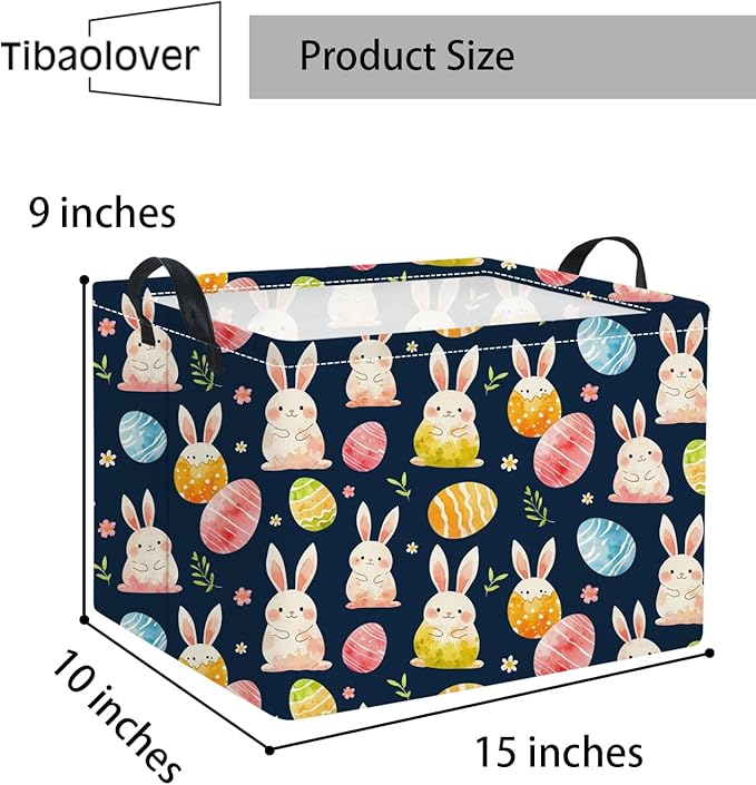 TIBAOLOVER Rectangular Easter Basket for Kids & Baby - Cute Toy Storage Bin, Organizer Shelf, Book Basket & Room Decor (Dark Blue Easter)