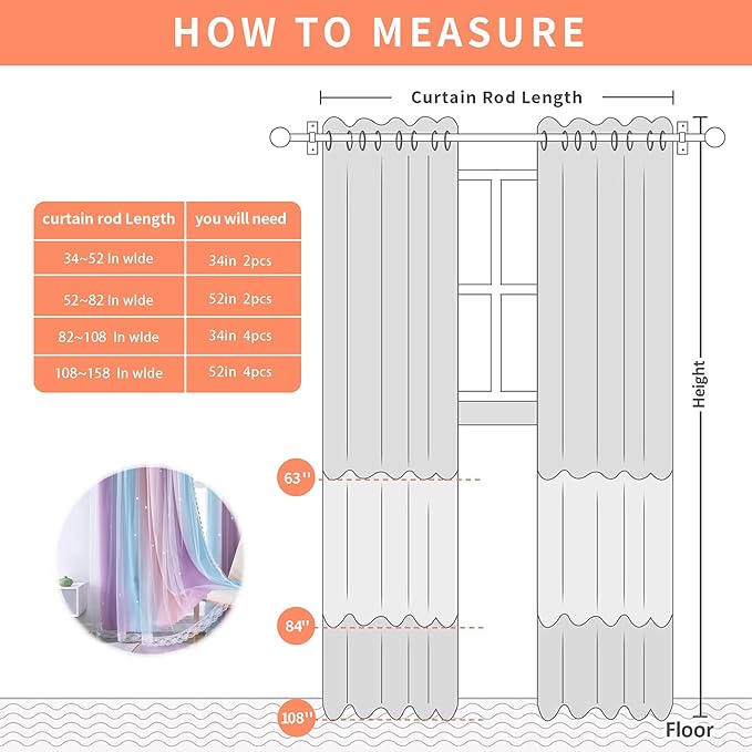 XiDi Rainbow Curtains for Girls Bedroom Double Layer Blackout Curtains Grommets Top Star Cutout Ombre Window Drapes with Sheer for Living Room Kids Nursery 2 Panels 42x63 Inch Length, Pink Purle