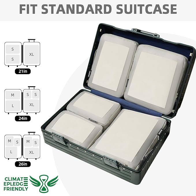 BAGAIL 4 Set/6 Set/8 Set Compression Packing Cubes Travel Accessories Expandable Packing Organizers (Square Mesh, 06-Grey)