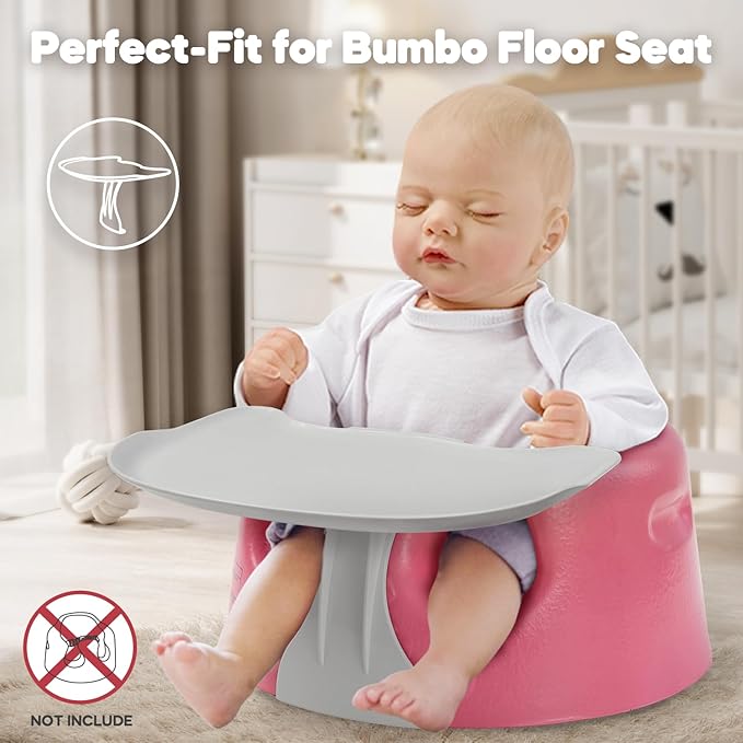 Seat Tray Accessory Compatible with Bumbo Floor Seat, Tray Surface for Feeding and Play, Easy to Clean and Install, for Baby Boys and Girls 3 to 12 Months, Grey