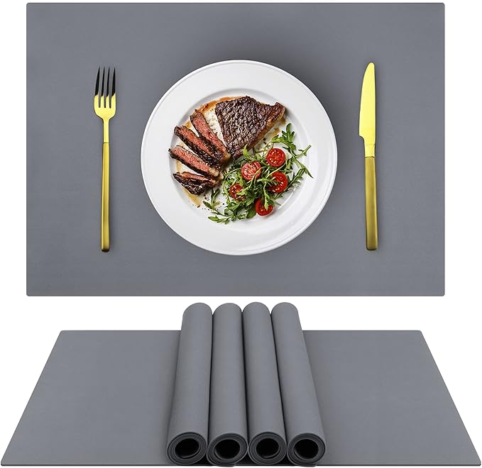 IYYI Silicone Placemats, Placemats for Kids, Placemats Set of 4 Waterproof Heat Resistant Non-Slip Kitchen Table Mats for Dining Table, Easy to Clean (Dark Gray01)