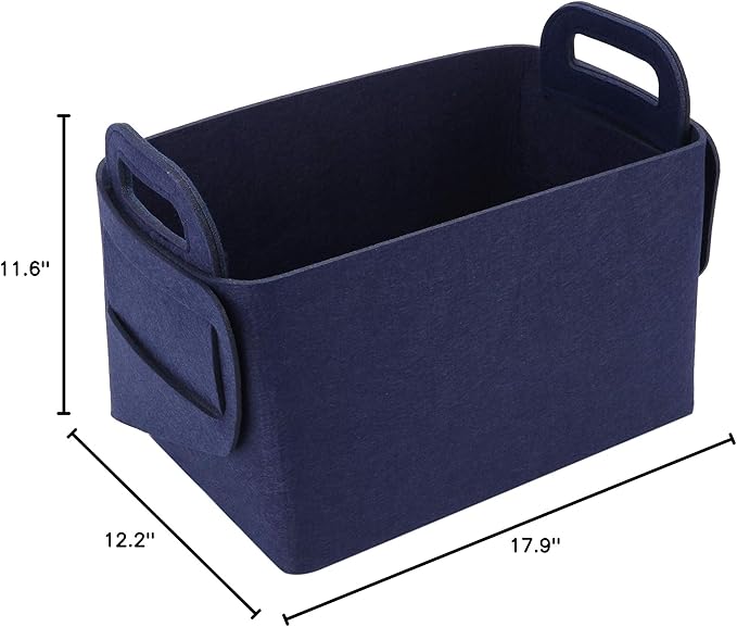 Storage Basket Felt Storage Bin Collapsible& Convenient Box Organizer with Carry Handles for Office Bedroom Closet Babies Nursery Toys Laundry (Navy Blue, 17.9inch(L)×12.2inch(W)×11.6inch(H))