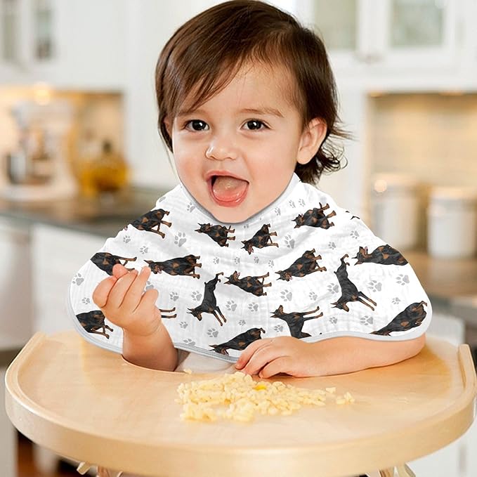 Qinllo 2 Pack Muslin Burp Cloths Doberman Dogs White Cotton Baby Burp Cloths Soft Burping Cloth Absorbent Spit Up Rags for Newborn Babies Boys Girls 22x11 Inch