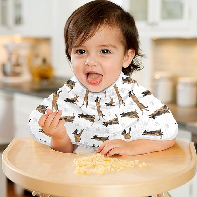 Qinllo 2 Pack Muslin Burp Cloths German Dogs Paw Prints White Cotton Baby Burp Cloths Extra Absorbent and Soft Thick Burping Cloth for Newborn Must Haves 22x11 Inch