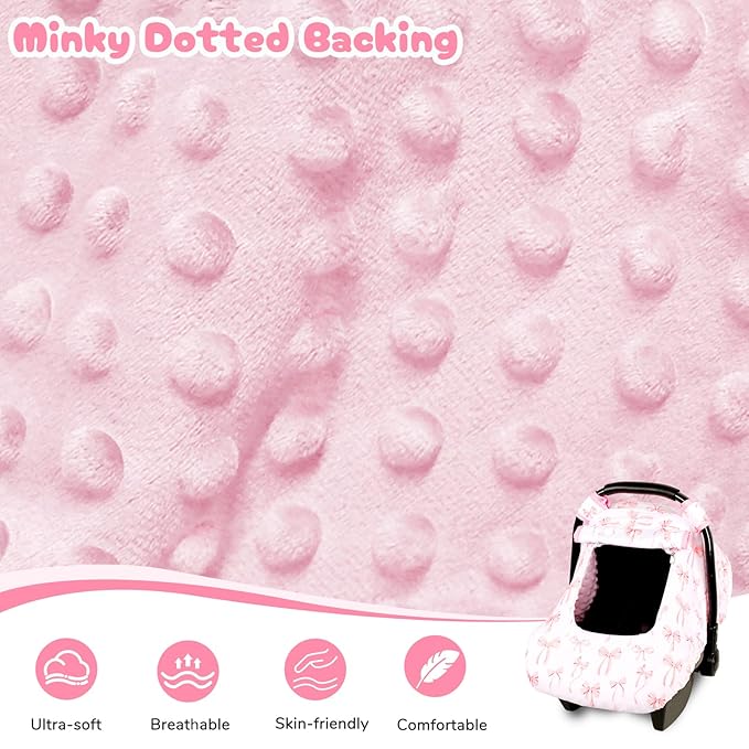 Baby Car Seat Cover, Windproof Carseat Cover for Infant Girls, Infant Warm Carseat Canopy with Double Layer Fabric for Winter, Compatible with Most Baby Car Seat, Bow