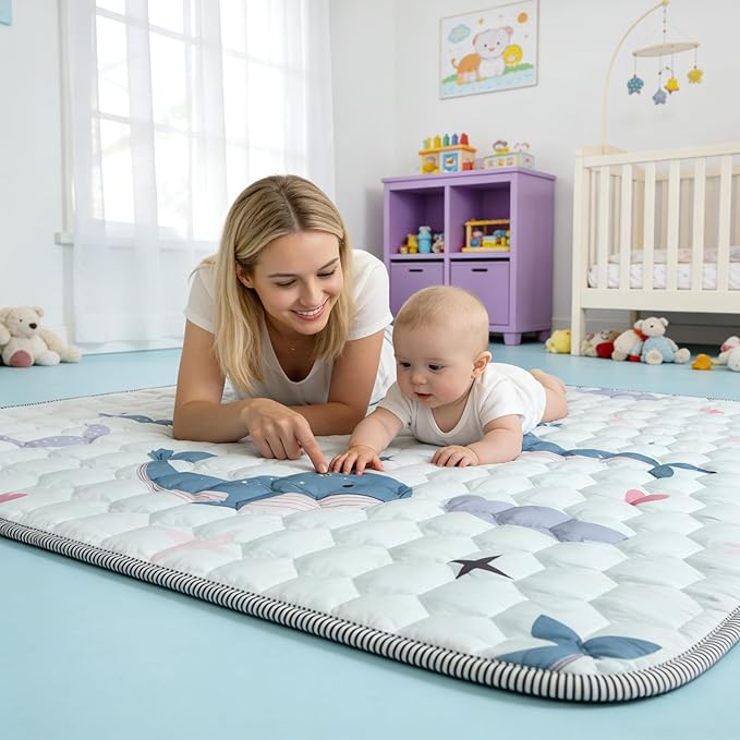 Baby Play Mat for Floor Playpen - 50" X 50" Playpen Mat,Thick One-Piece Crawling, Odorless Floor Mat, Non-Slip Cushioned Baby Playmat for Infants,Babies,Toddlers. Foldable and Machine Washable