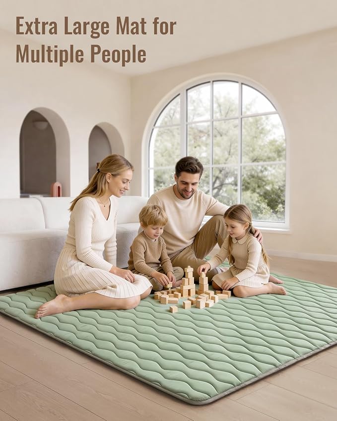 Blissful Diary Baby Play Mats for Floor, 59x59 Inch Thicker and Larger Soft Cushioning Foam Playmats for Babies and Toddlers, Foldable Washable Baby Playpen Mat, Sage Green