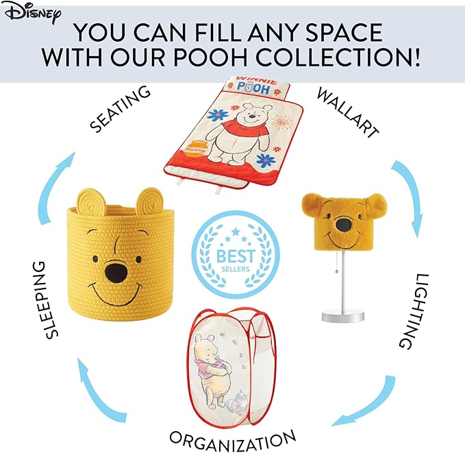 Disney Winnie the Pooh Pop Up Hamper – Collapsible Laundry Basket with Durable Carry Handles – 21'' x 13.5'' – Lightweight Storage Bin for Nursery, Bedroom & Toys