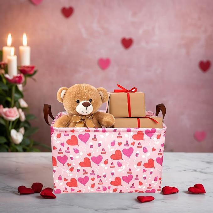 ASKETAM Valentine's Day Basket Gift for Empty Cute Heart Large Storage Bin for Kid and Baby Room Décor (Balloon Love)