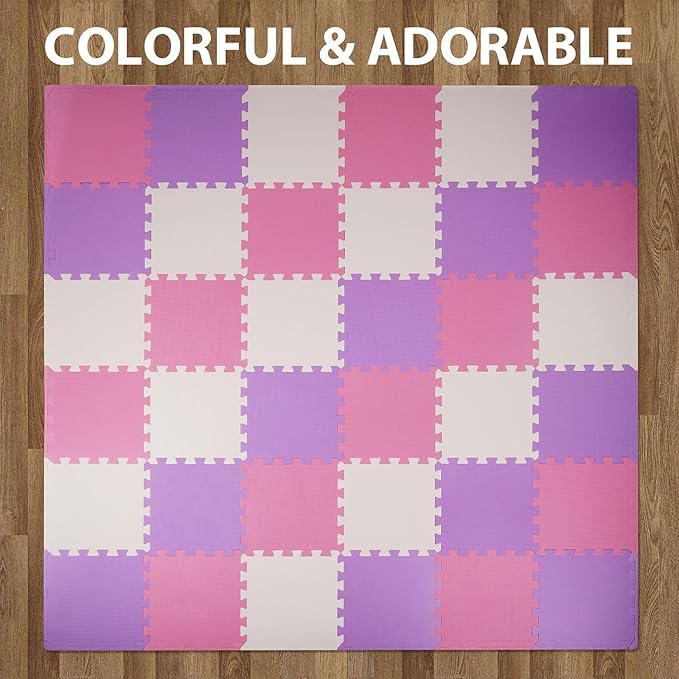 BalanceFrom Foam Floor Tiles for Kids - Non-Toxic Comfortable Baby Play Mat and Interlocking Foam Tiles for Crawling & Development, Soft Play Mat for Babies, 36 Tiles Cover 36 SQ SF