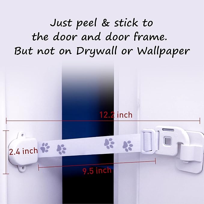 Child Proof Door Strap with Silicone Door Stopper. No Need for Baby-Gate. Keep Toddler Out and Let Cat in. Prevents Finger Pinch Injuries.