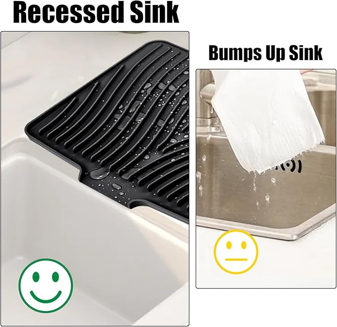 Silicone Dish Drying Mat, Stone Drying Mat for Kitchen Counter with Built-In Drain, Non-Slip Drain Pad with Built-in Drain, Heat Resistant Stone Drying Mat, 1Pcs Black(20" x 15")