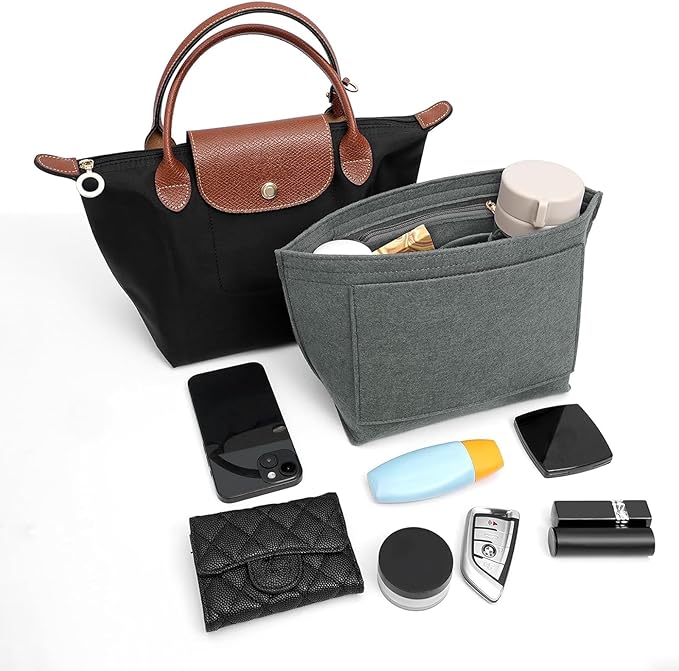Felt Purse Organizer Insert for Longchamp Le Pliage S Handbag Insert (Light Grey, Small)