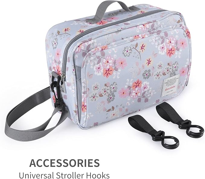 GOGOSO Baby Stroller Organizer Bag with Insulated Pocket, Universal Fit Most Strollers, Space for Diapers, Wipes & Toys, Flowers