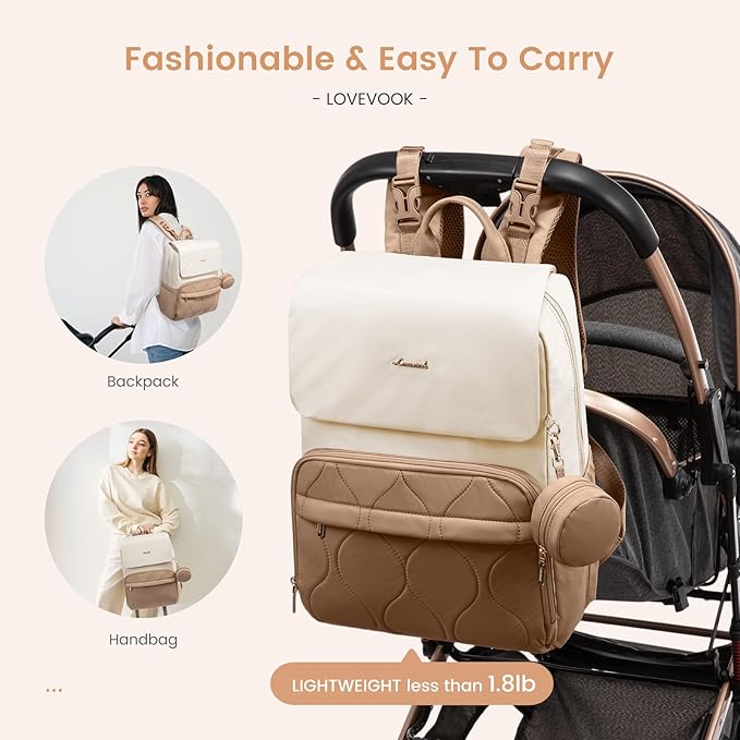 LOVEVOOK Diaper Bag Backpack, Baby Travel Bags for Boys & Girl, Toddler Waterproof Diaper Bag w/Changing Pad (Khaki, 15.6''-Small)