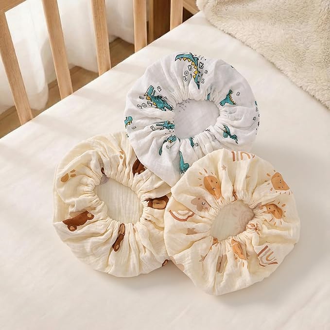 3 Pcs Baby Wipes Cover- Universal Size, Reusable Muslin Cotton Fabric Wipe Holder Pouch for Boys and Girls (Dinosaur, Rainbow, Bear)