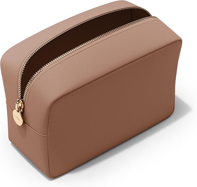 Embla Large Makeup Bag and Waterproof Nylon Travel Toiletry Bag, Large Capacity Cosmetic Zipper Pouch, Brown
