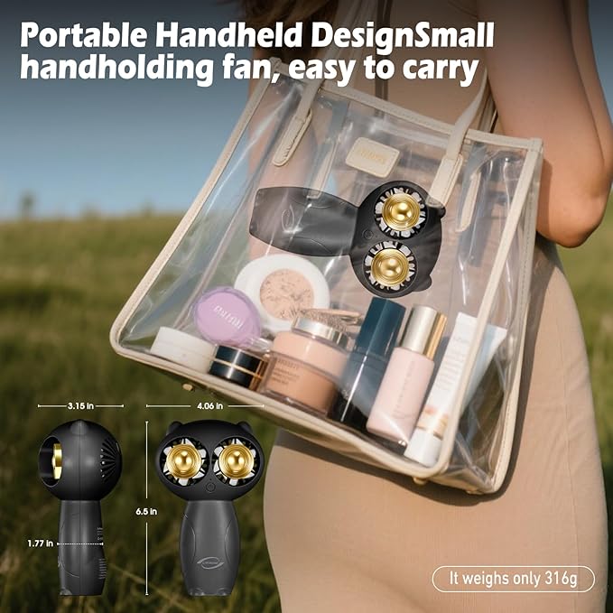 Portable Aroma Handheld Fan - Rechargeable 6000mAh Battery USB-C Owl Shaped with Clip Mini Personal Turbo Travel Essentials (Black)