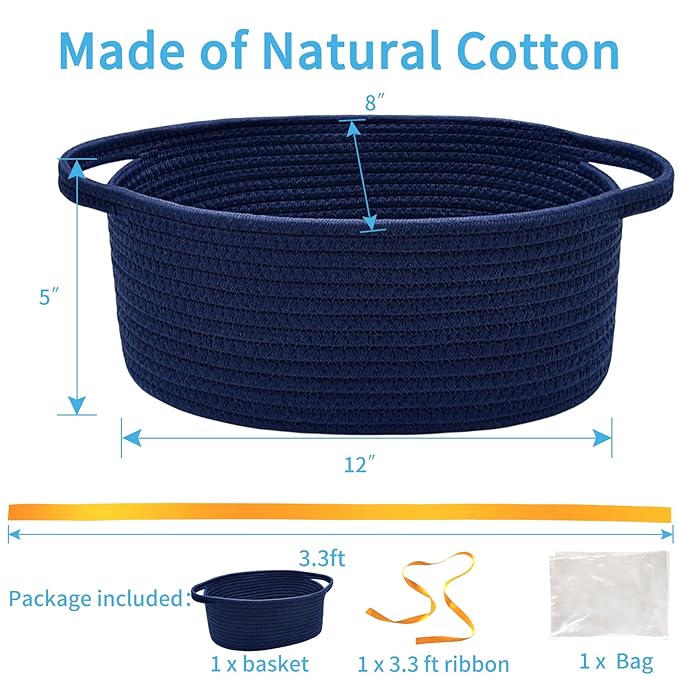 ABenkle Small Woven Basket with Gift Bag and Ribbons, 12" x 8" x 5" - Cute Decorative Gift Basket Nursery Storage Organizer for Baby Showers Holidays