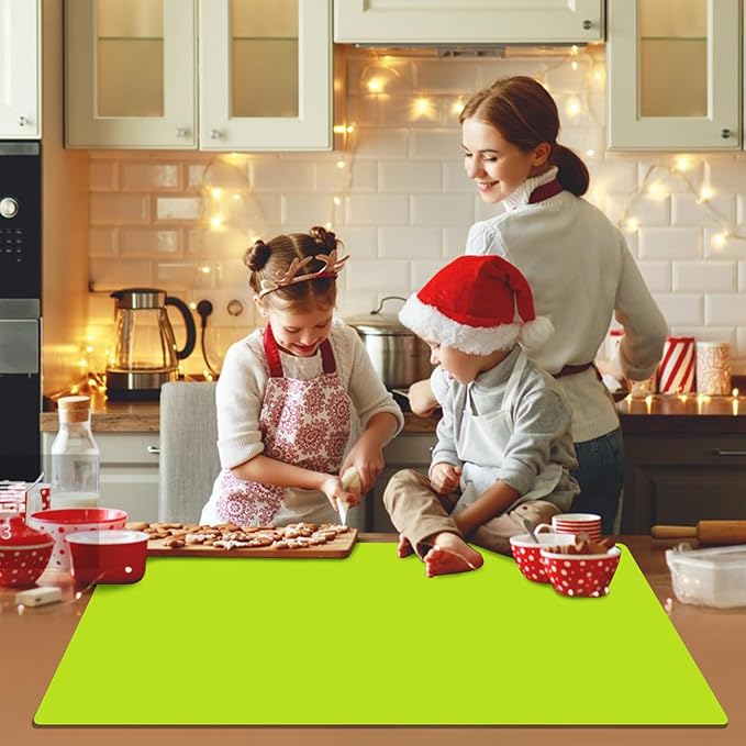 Extra Large Silicone Mat for Kitchen Counter, 31.5x23.6 Silicone Placemats for Kids Non-Stick Table Mat for Dough and Pastry Heat Resistant Mat Countertop Protector, Green