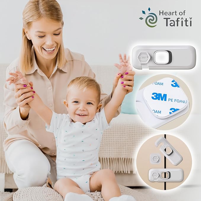 Heart of Tafiti 5 Pack Fridge Lock, Child Proof Refrigerator Lock, French Fridge Door Latches, Baby Safety Locks for Cabinet, Cupboard, Drawers, Oven, Closet, Strong Adhesive-Easy to Install, White