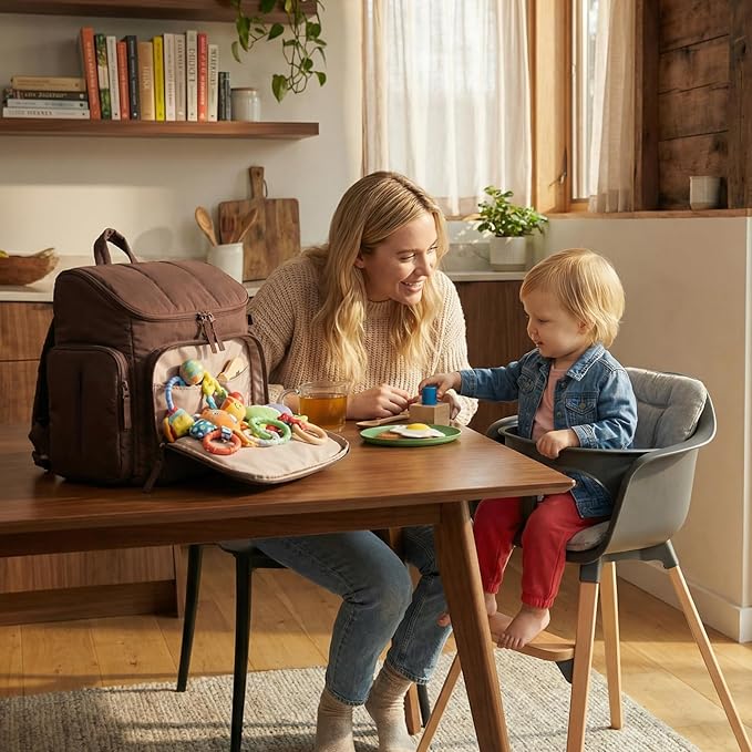 mommore Diaper Bag Backpack, Baby Bag with Waterproof Changing Pad and Stroller Straps for Toddler, Diaper Backpack for Mom Dads with Insulated Pockets & Pacifier Case, Baby Essential, Coffee