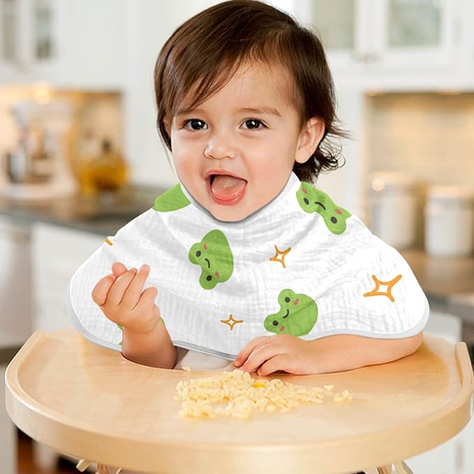 Muslin Baby Burp Cloths Set of 2, Soft Absorbent Cute Frog Muslin Washcloths, Bibs, Face Towel for Newborn Boys Girls, 22 x 11 Inch