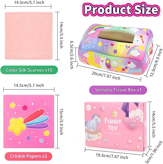 usrela Baby Toys 6 to 12 Months - Tissue Box Toy, Tissue Learning Toys with Alphabet Number Color Sound, Baby Sensory Toy Gifts for 6 9 12 18 Months Old