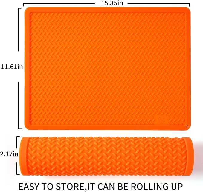 Silicone Drying Mat & Heat Resistant Mat for Kitchen Counter, Non-Slip Dishwasher Safe, Raised Edge for Dishes Bottles Sink (25.5x17.7in, Orange)