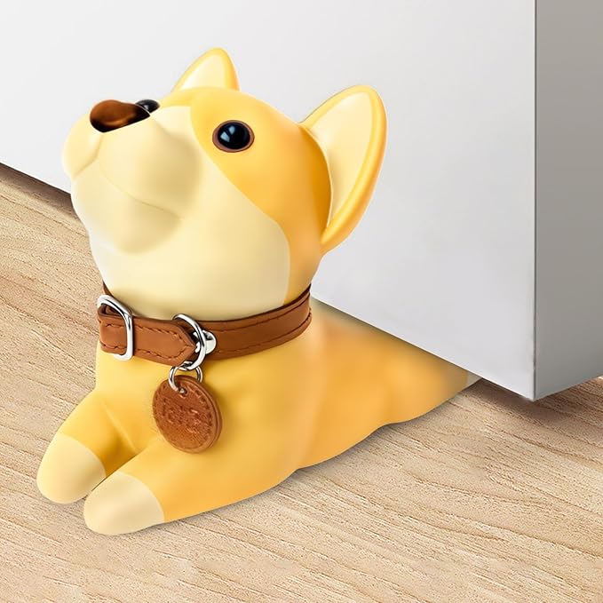 DomeStar Cute Dog Door Stopper, Shiba Inu Door Stop Decorative Animal Doorstop Wedge, Yellow