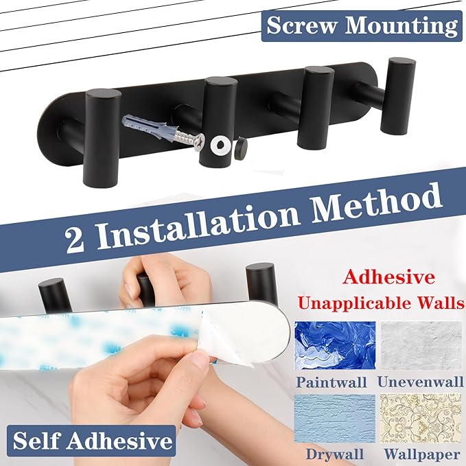 Coat Hook Rack, Wall Mounted Coat Rack with 6 Hooks, Heavy Duty Towel Hooks Rack Wall Hooks for Hanging Clothes Jacket Purse, Stainless Steel Coat Hanger for Bathroom Entryway Mudroom(Gold)