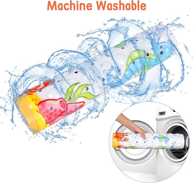 Secopad Bath Mat for Tub Non Slip, Machine Washable Anti-Slip Cartoon Baby Bathtub Shower Mat with Drain Holes and Suction Cups for Toddler & Kids, 27.5 Inch x 15 Inch-Rectangular, Pink Octopus