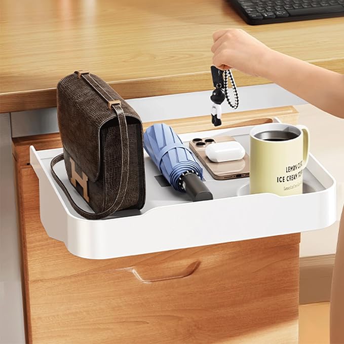 Blissfuhue Bedside Caddy for Dorm Bed - Clip On Nightstand with Cup Holder, Floating Bed Side Table Tray Storage,College Dorm Room and Kids Room Essentials,Blending Decor and Storage (White)