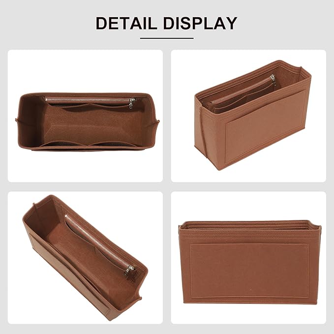 Premium Felt Purse Organizer Insert Compatible with Long Champ Le Pliage L Backpack, Lightwieight Bag Divider Shaper with 8 Pockets & YKK Zipper, Brown/LB