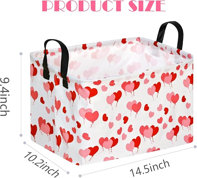 MAIZMZ Empty Gift Basket for Girls Heart Print Storage Cube for Women, Closet Shelf Waterproof Organizer Bins with Handles Waterproof Nursery hamper Kids Toys Books Box Room Deco