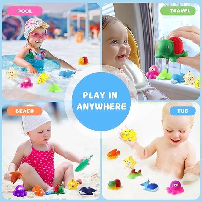 Toddler Valentines Day Gifts Color Changing No Hole Bath Toys for Kids Ages 1-3 4-8, Toddler Bath Toys Sea Creatures Birthday Valentines Gifts Pool Bathub Beach Water Toys Sea Animal with Drying Bag