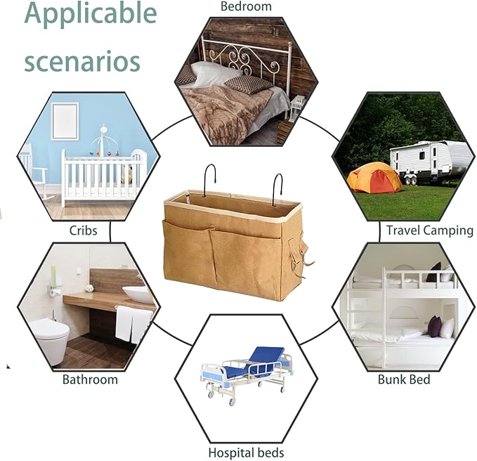 Bedside Caddy Bedside Hanging Storage Basket Multi-Function Organizer Caddy for Bunk and Hospital Beds Dorm Rooms Bed Rails, Can be Placed Glasses Books Mobile Phones(2pcs Dark khaki)