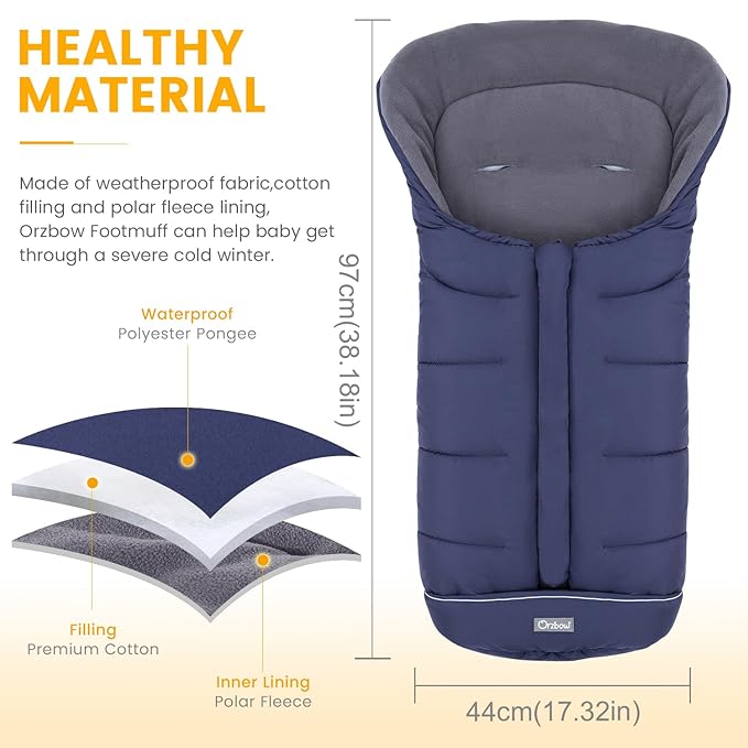 Orzbow Universal Footmuff for Stroller, Winter Warm Baby Bunting Bag, Waterproof Windproof Warm Polar Fleece Lined for Toddler Sleeping Bag, Blue