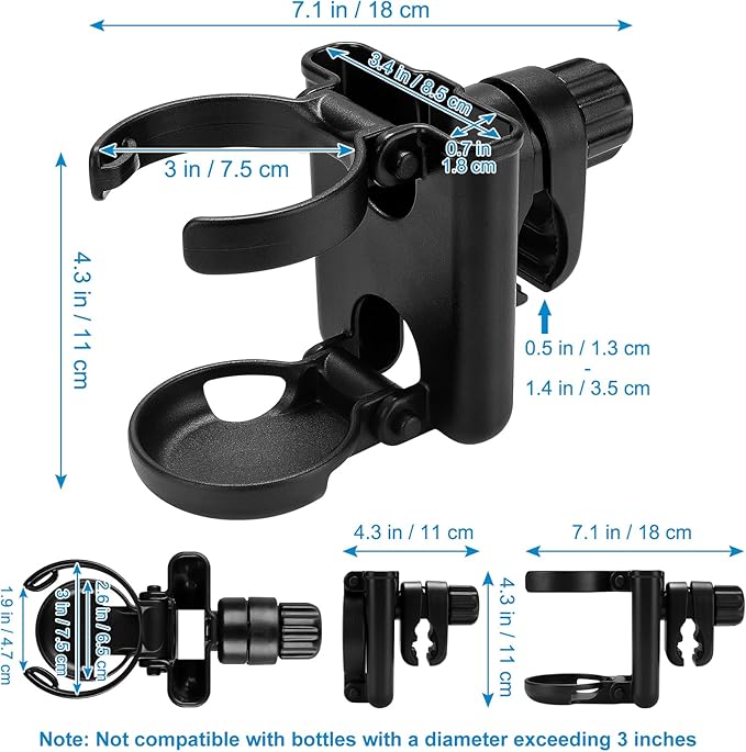 Accmor Stroller Cup Holder with Phone Holder, Foldable Universal Cup Holder, 360 ° Rotatable Bottle Holder for Stroller, Bike, Wheelchair, Walker, Scooter