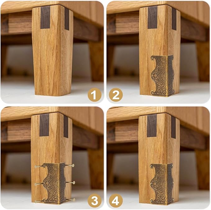 4 Pcs Baseboard Corner Protectors,Vintage Metal Skirting Board Corner Protectors for File Boxes,Bookshelves,Wooden Cases,Jewel Cases Decorative (Bronze)