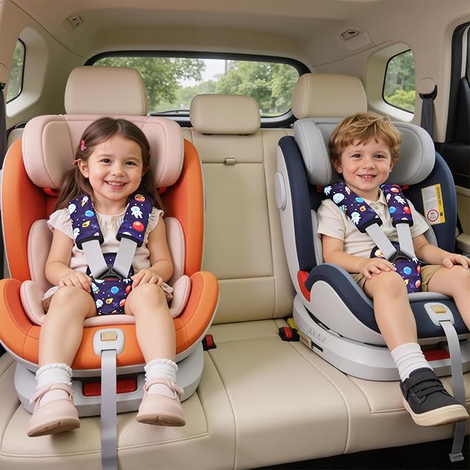 3 Pcs Car Seat Stroller Straps Pads for Baby, Newborn Soft Shoulder Strap and Crotch Covers, Universal Shoulder Straps Pads for Car Seat, Pushchair, High Chair (Starry Sky)