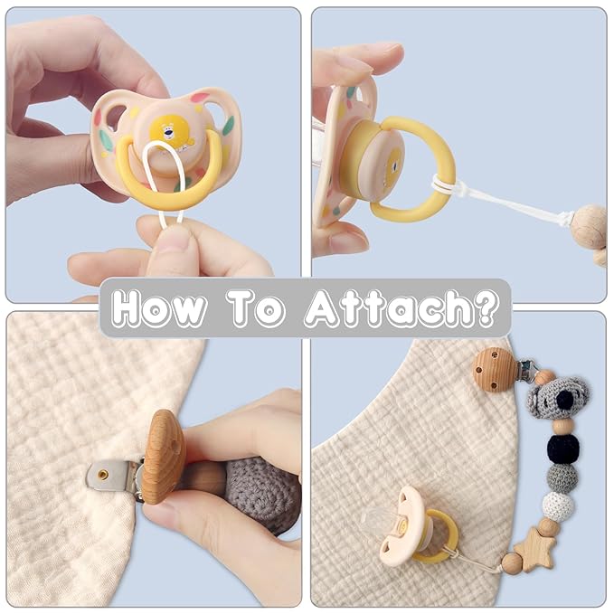 Pacifier Clip, 1 Pack Pacifier Holder Clip for Boys and Girls, Cute Koala Handmade Knitted Pacifier Holder Fits for Most Pacifier, Baby Teethers, Baby Shower and Baby Gift(Koala)