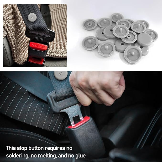 10 Sets Seat Belt Button Stop, Snap-On Plastic Seatbelt Stopper Clip Prevent Seat Belt Buckle from Sliding Down, No Welding Seat Belt Stop Kit, Universal Car Accessories (Gray)