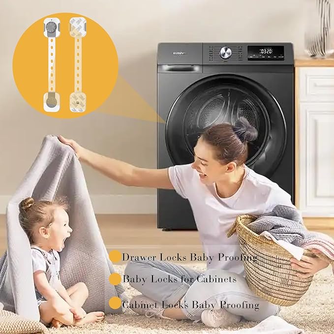 Fursafe&Q Child Safety Cabinet Proofing, Baby Cabinet Locks Adhesive Adjustable Child Safety Strap Locks Drawer Fridge Ovens Toilet Latches No Screws for Furniture Kitchen 6 Pack