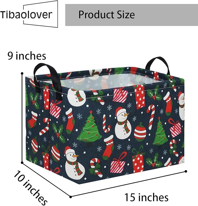 TIBAOLOVER Rectangular Christmas Basket Tree Christmas Gift Baskets for Families Cute Baby Storage Bin Kids Storage Bin Toy Organizer Box Christmas Room Decor for Christmas Parties(Blue Christmas)