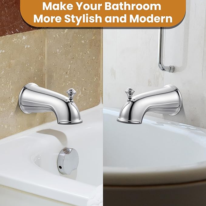 Dreyoo Tub Spout (Universal Fits 1/2" Copper Pipe, 1/2" IPS and 3/4" IPS), Bathroom Bathtub Faucet with Adapters and Hex Wrench(Chrome,Classic)