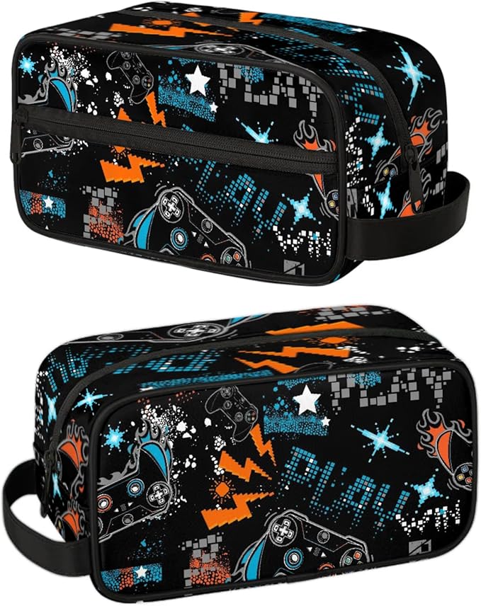 Boys Toiletry Bag for Kids Small Dopp Kit Waterproof Game Theme Hanging Wash Cosmetic Makeup Bag for Travel Sports Shower Essential