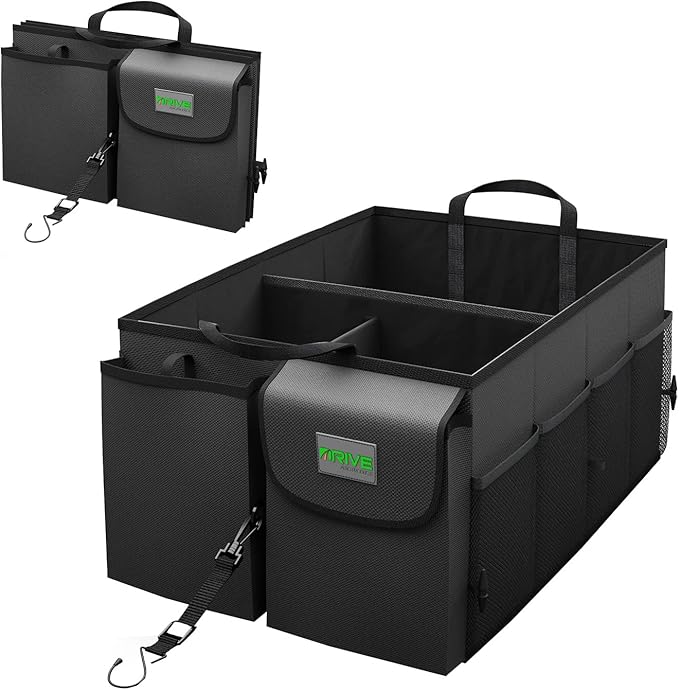 DRIVE - Car Trunk Organizer - Collapsible, Multi-Compartment Automotive SUV Car Organizer for Storage w/Adjustable Straps - Truck & Car Accessories for Women and Men - Black | Collapsible, Multi-Compartment, Car Organizer, Storage, Adjustable Straps, T...